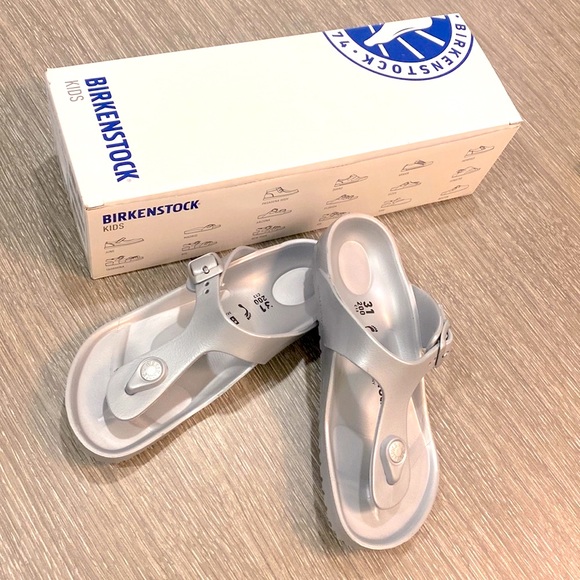 Birkenstock | Shoes | Birkenstock Gizeh Eva Silver Girls Sandals Size 3 | Poshmark